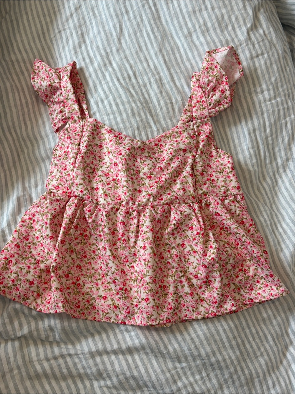 Pink Floral Ruffle Top